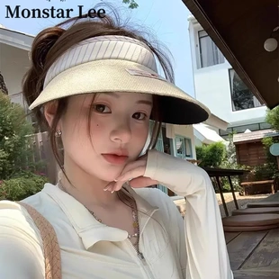 Monstar 太陽帽海邊沙灘帽遮陽帽子草帽防曬 Lee草編空頂帽女夏季