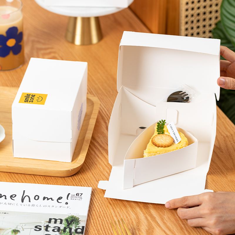 千层蛋糕包装盒子法式甜品慕斯三角切件巴斯克白色烘焙西点打包盒