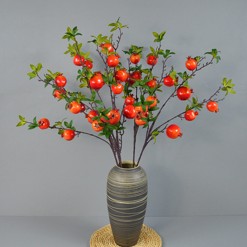 仿真7头石榴单枝 寓意多子多孙多福气春节发财桶插花配花落地瓶花