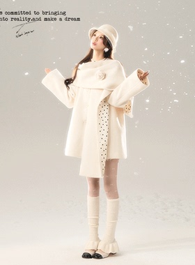 BB BLUE 原创设计 玫瑰波点围巾 小个子大衣女外套秋冬高级氛围感