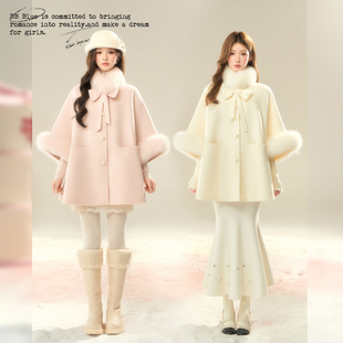 BBBLUE/冬日礼遇/2025年冬款100%羊毛呢斗篷外套甜美千金感大衣女
