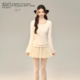 蕾丝堆堆领方领针织打底 原创设计 秋冬百搭高级感内搭 BLUE