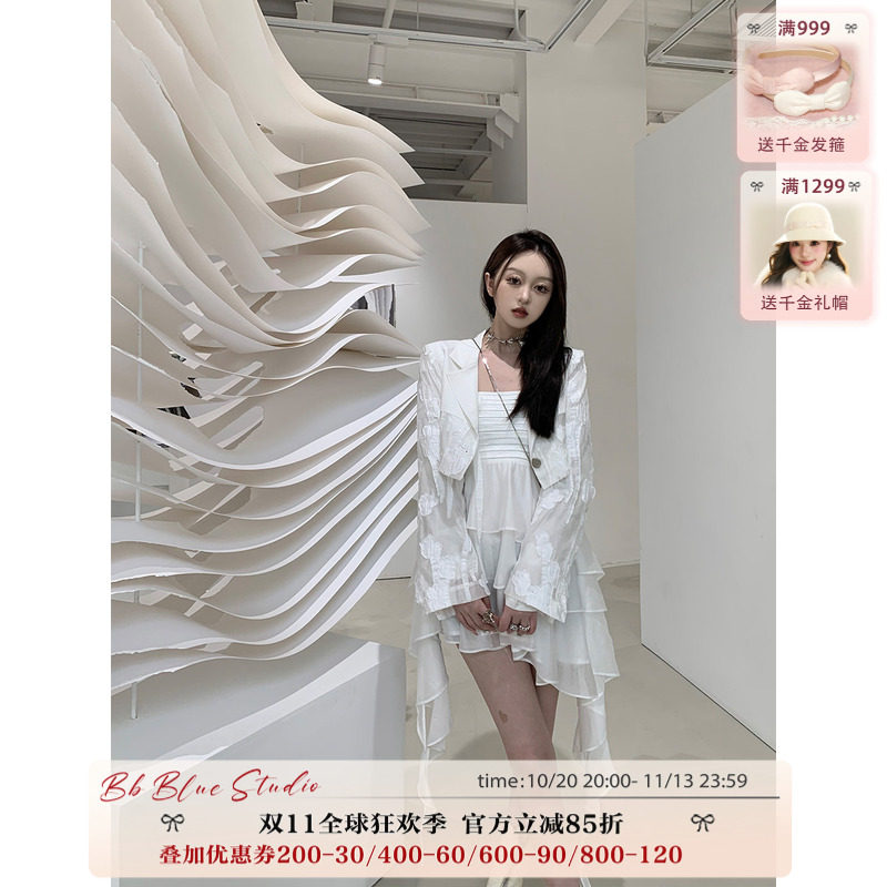 BBBLUE小众暗黑提花透视短西装