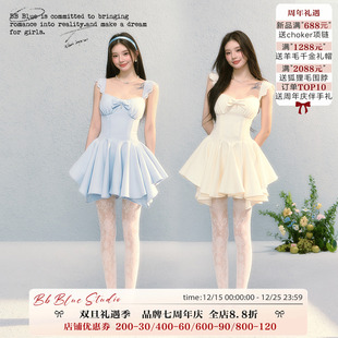 蝴蝶结千金风收腰显瘦a字连衣裙气质法式 怦然心动 公主裙 BLUE