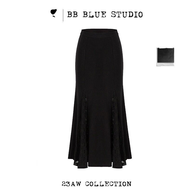 BB BLUE 原创设计 蕾丝镂空针织鱼尾裙 秋冬高级感氛围感半身裙