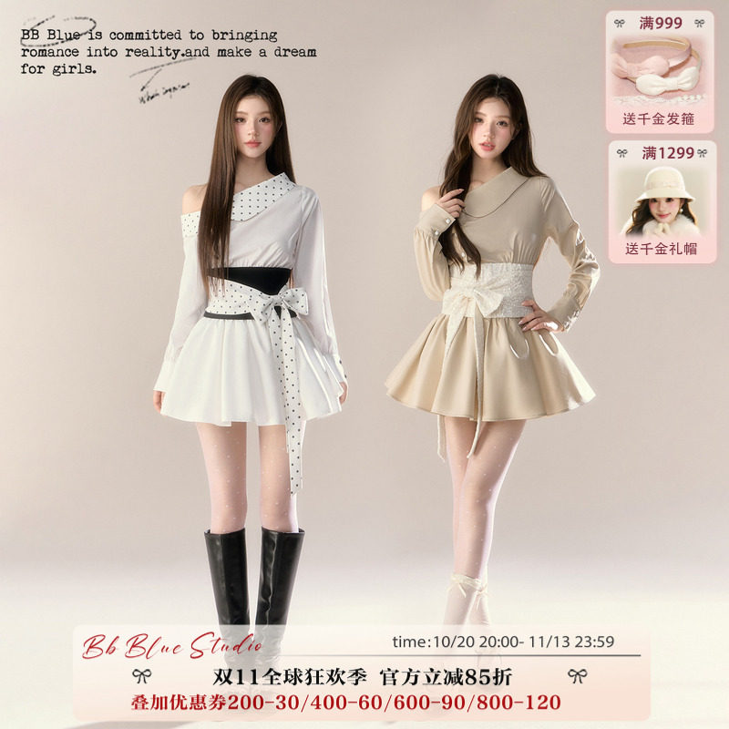 露肩衬衣连衣裙女春季