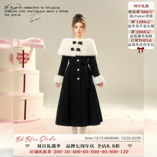 富家千金斗篷披肩法式 奥黛丽赫本 赫本风气质毛呢外套女 BLUE