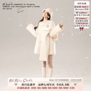 玫瑰波点围巾 原创设计 小个子大衣女外套秋冬高级氛围感 BLUE