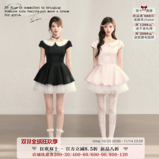 A字赫本连衣裙小黑裙礼服公主蓬蓬裙 BLUE千金玛德琳设计感法式