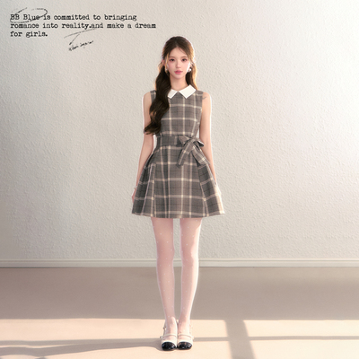 BBBLUE原创设计/格纹小姐/棕色格纹日常通勤连衣裙女高级感背心裙