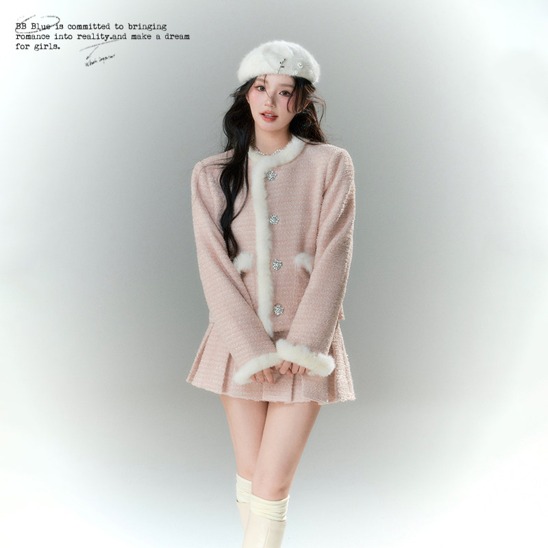 BB BLUE 原创设计 温柔系小香风冬装搭配一整套奶乖两件套装