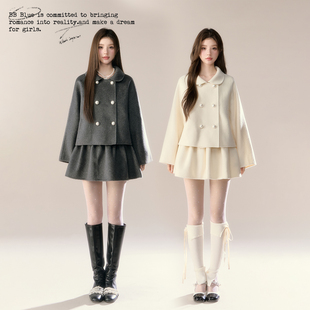 BB BLUE/名门千金/双面羊绒短款外套女100%羊毛高级时尚气质套装