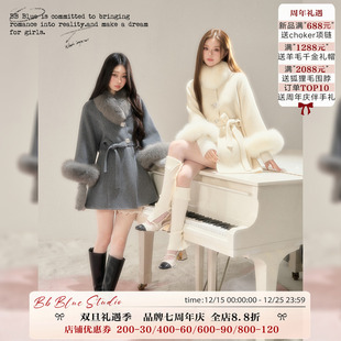 高级感呢子外套双面呢羊毛真狐狸毛羊绒大衣女 格雷千金 BLUE