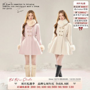 短款 秋冬宫廷风收腰双弧线毛呢巨好看 巴黎初雪 大衣女 BLUE