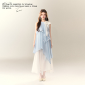 浪漫气质显瘦挂脖千金蝴蝶结度假连衣裙夏 法式 BLUE 蓝色人鱼