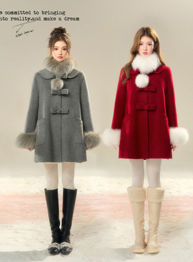 BB BLUE/富家千金/25新100羊毛千金风娃娃领法式蝴蝶结双面呢大衣