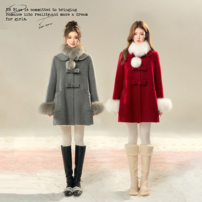 BB BLUE/富家千金/25新100羊毛千金风娃娃领法式蝴蝶结双面呢大衣