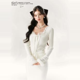 BB BLUE 原创设计 纯欲系公主 蕾丝针织上衣 公主气质氛围感秋冬