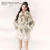 氛围感温柔系穿搭秋冬套装 温柔奶豹环保皮草 BLUE原创设计