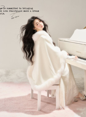 BB BLUE/初雪人生斗篷/白月光真狐狸毛慵懒氛围感加厚斗篷外套女