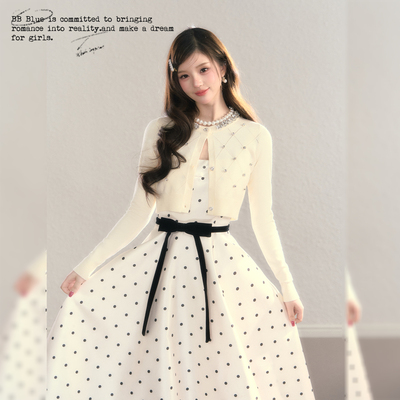 BBBLUE/千金茶歇/纯欲针织开衫千金贵气感圆领短款毛衣外套上衣