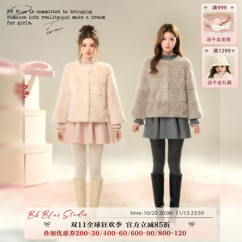BBBLUE/獭兔千金/进口雷克斯獭兔毛千金风少女感减龄短皮草外套女