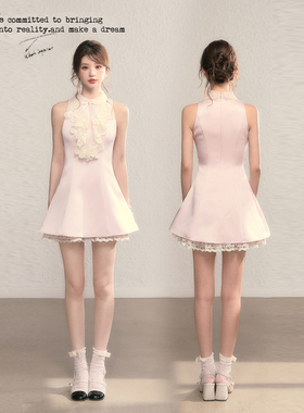 BB BLUE/薇薇安/高级感气质法式巨好看时尚复古蕾丝领礼服连衣裙