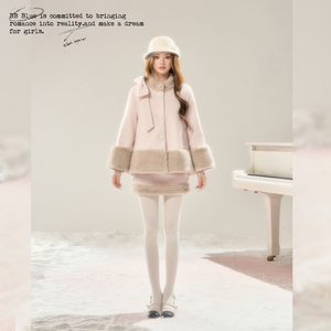 BB BLUE/半糖拿铁/千金风贵气毛呢套装蝴蝶结撞色高级夹棉两件套