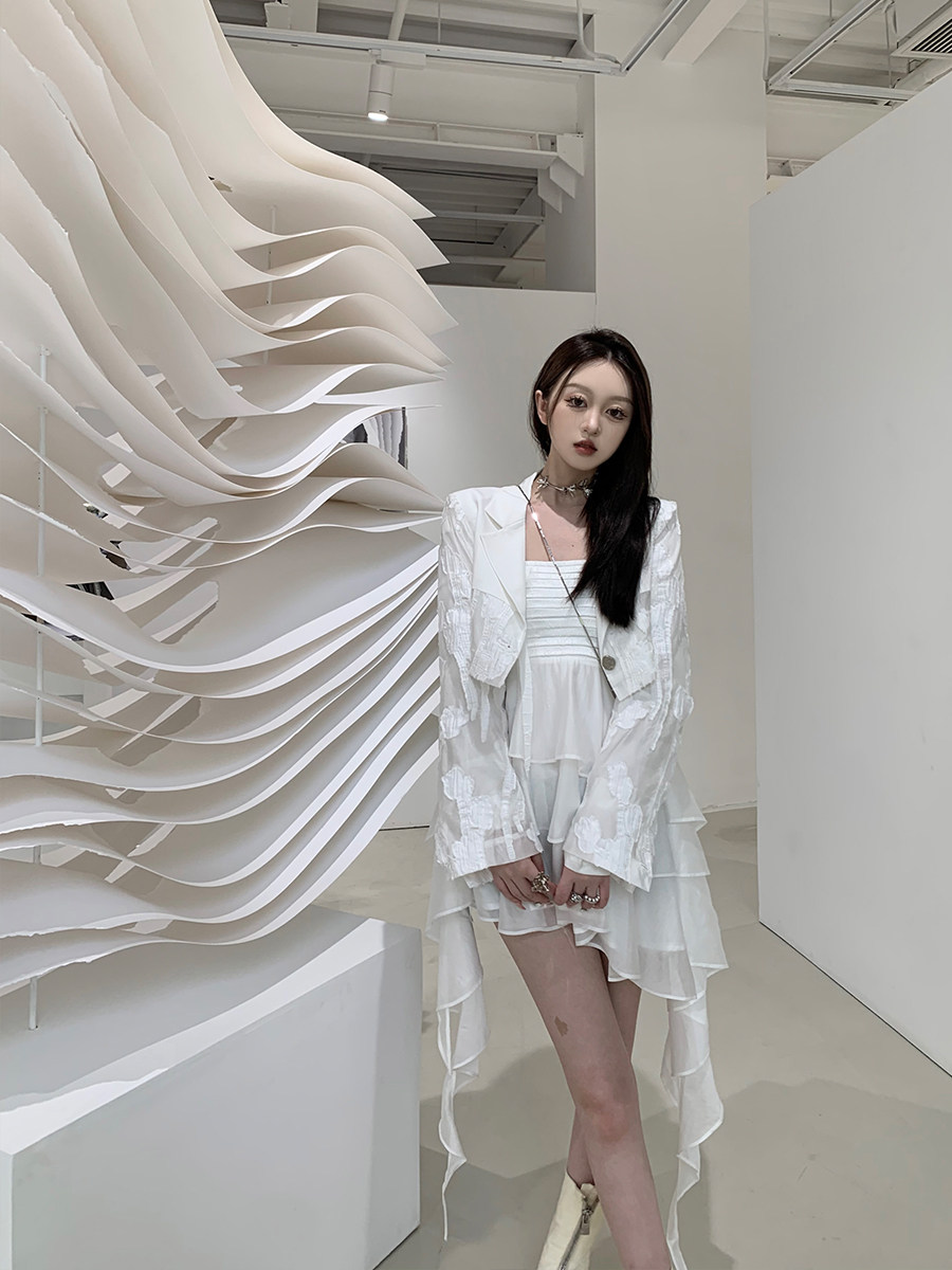 BBBLUE小众暗黑提花透视短西装