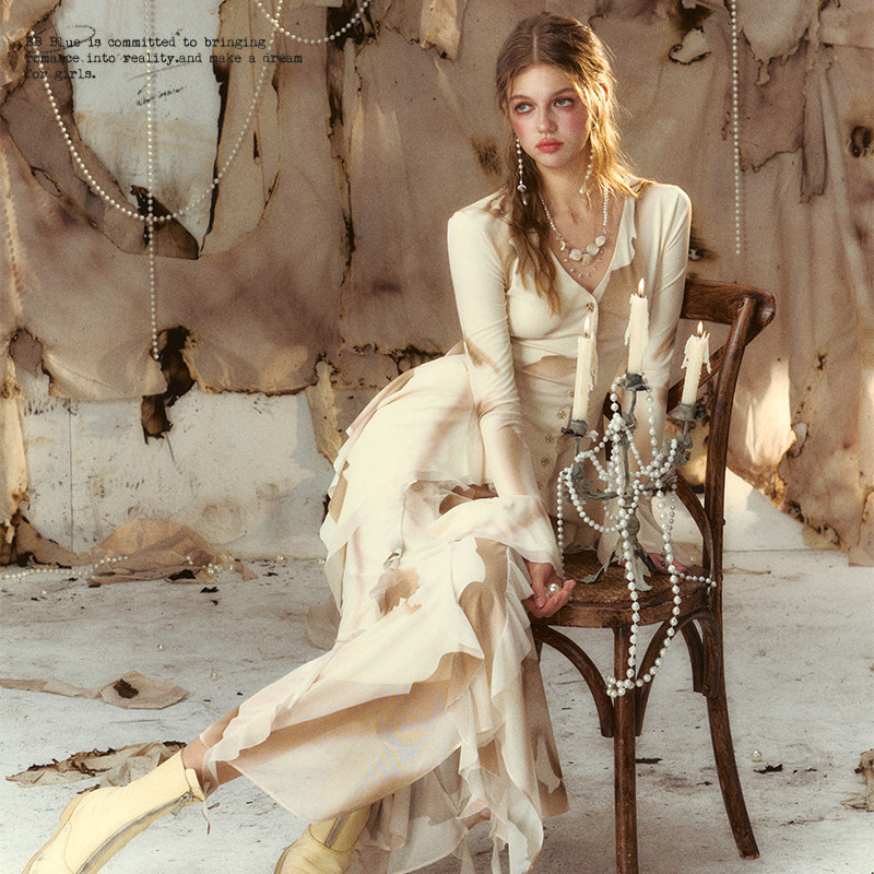 BB BLUE 原创设计 法式长袖衬衫连衣裙套装秋季女小众鱼尾长裙子