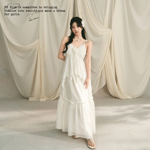 BB BLUE/浅春度假/夏日海边连衣裙别致漂亮高级感白色吊带连衣裙