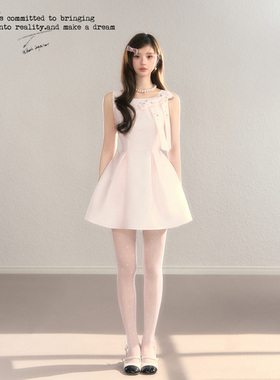 BBBLUE/世家小姐/法式立裁气质收腰连衣裙赫本风蝴蝶结背心伞裙女