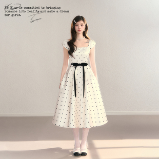 气质优雅波点有袖 法式 心动波点 设计感收腰显瘦A字连衣裙 BLUE