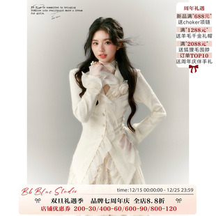 BLUE 针织开衫 原创设计 干枯玫瑰毛衣外套女冬季 小众温柔 法式