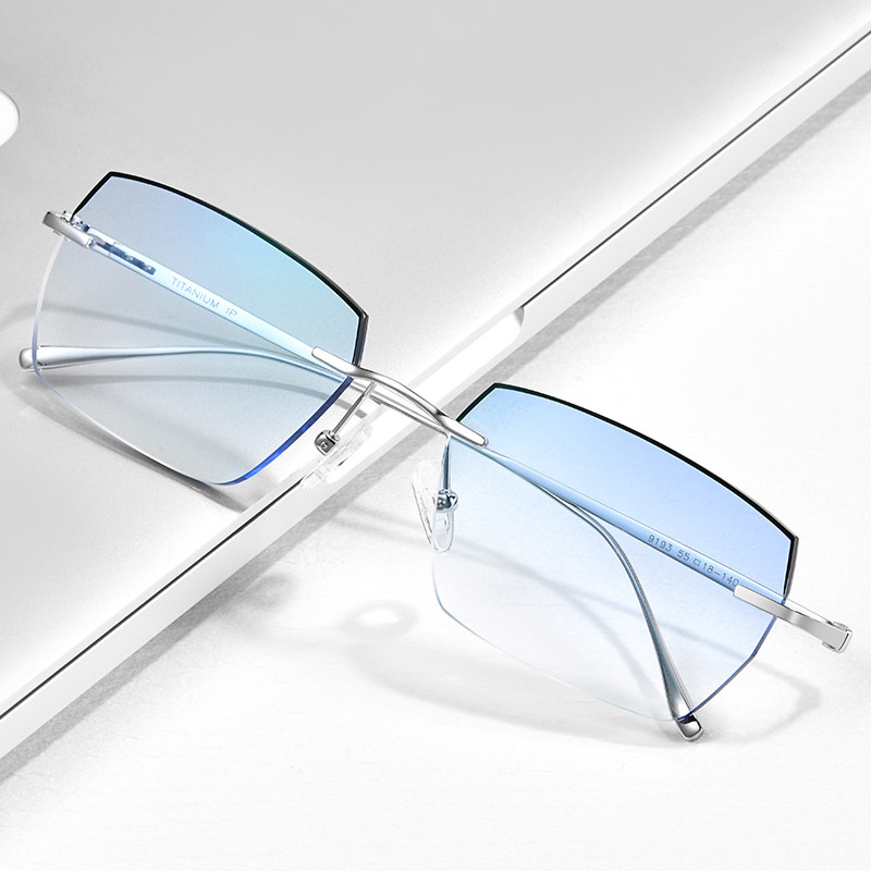 超轻无边框描边纯钛近视眼镜男款潮可配有度数大脸防雾防蓝光变色