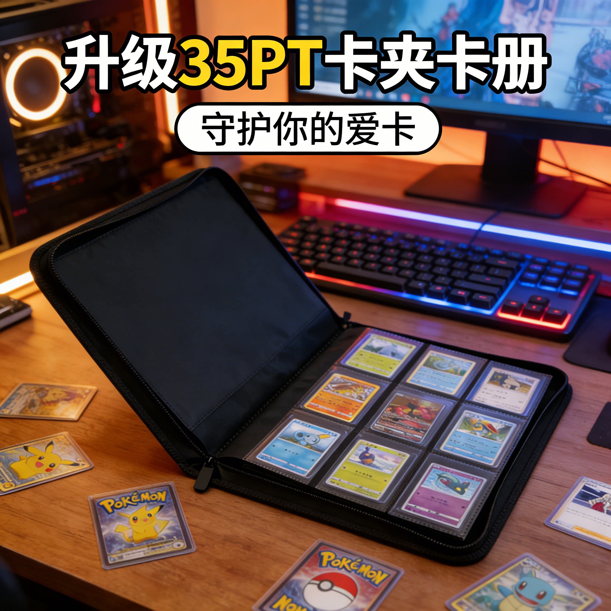 桌面便携卡册卡夹宝可梦游戏王球星卡卡片收藏册大容量活页保护套图片