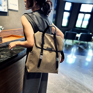 高品质大容量旅行轻便双肩包2025年新款真皮帆布背包女15寸电脑包