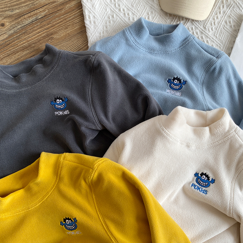 男童加绒加厚卫衣儿童双层半高领保暖双面冬季打底衫