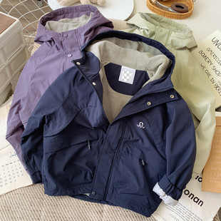 潮 新款 渺儿妈童品 男童连帽加绒外套中大童百搭休闲上衣2025冬季
