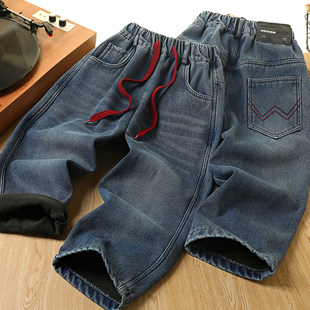 渺儿妈童品 儿童加绒牛仔裤男童冬款加厚直筒长裤中大童休闲裤子