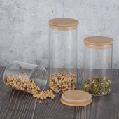 杂粮储物罐圆形有盖食品罐透明厨房家用小玻璃瓶子咖啡豆密封罐子