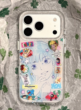 韩系ins风蓝色涂鸦黑沼爽子适用苹果17promax手机壳iphone16pro新款15卡通14高级感13女款17全包防摔保护套软