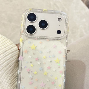 适用iphone16promax手机壳苹果17pro max简约ins透明彩色星星带手链15新款13少女防摔15pro全包苹果16保护套