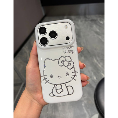 韩系可爱猫咪白底闪闪全包防摔壳