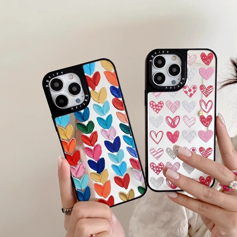 CASE小爱心适用iPhone16Promax苹果15Pro壳12镜面13潮牌14防摔套15Promax个性16Pro创意Plus可磁吸11女款