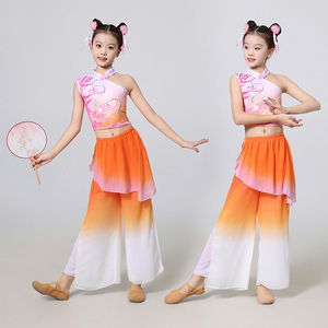 古典舞蹈演出服女钱鼓舞春嬉舞蹈服套装儿童艺考群舞演出服中国风
