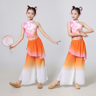 古典舞蹈演出服女钱鼓舞春嬉舞蹈服套装儿童艺考群舞演出服中国风