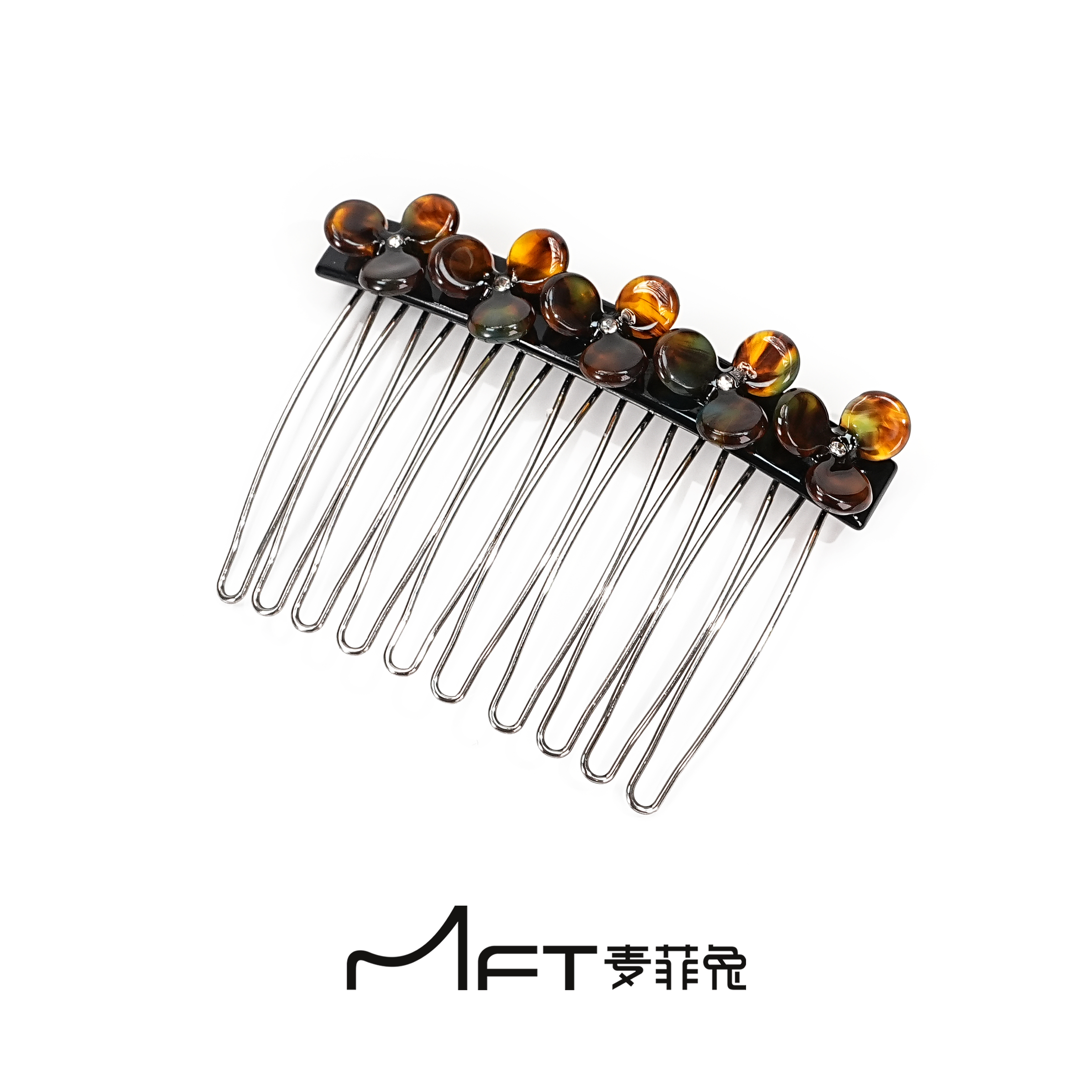 三叶花发梳倒插梳蝴蝶结醋酸发夹侧边高颅顶复古发夹碎发整理神器