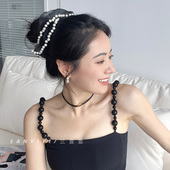 新款 兰壹壹赫本风大肠发圈边缘钉珠法式 复古名媛发饰2023夏季