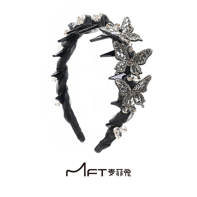 兰壹壹蝴蝶仙子发箍夏季新款轻奢水钻带齿防滑高颅顶锯齿头箍发饰